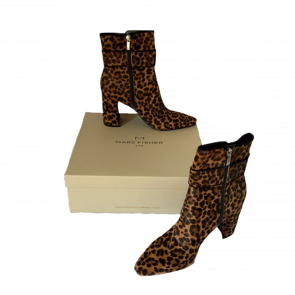 Marc Fisher Brown Leopard Heeled Boots